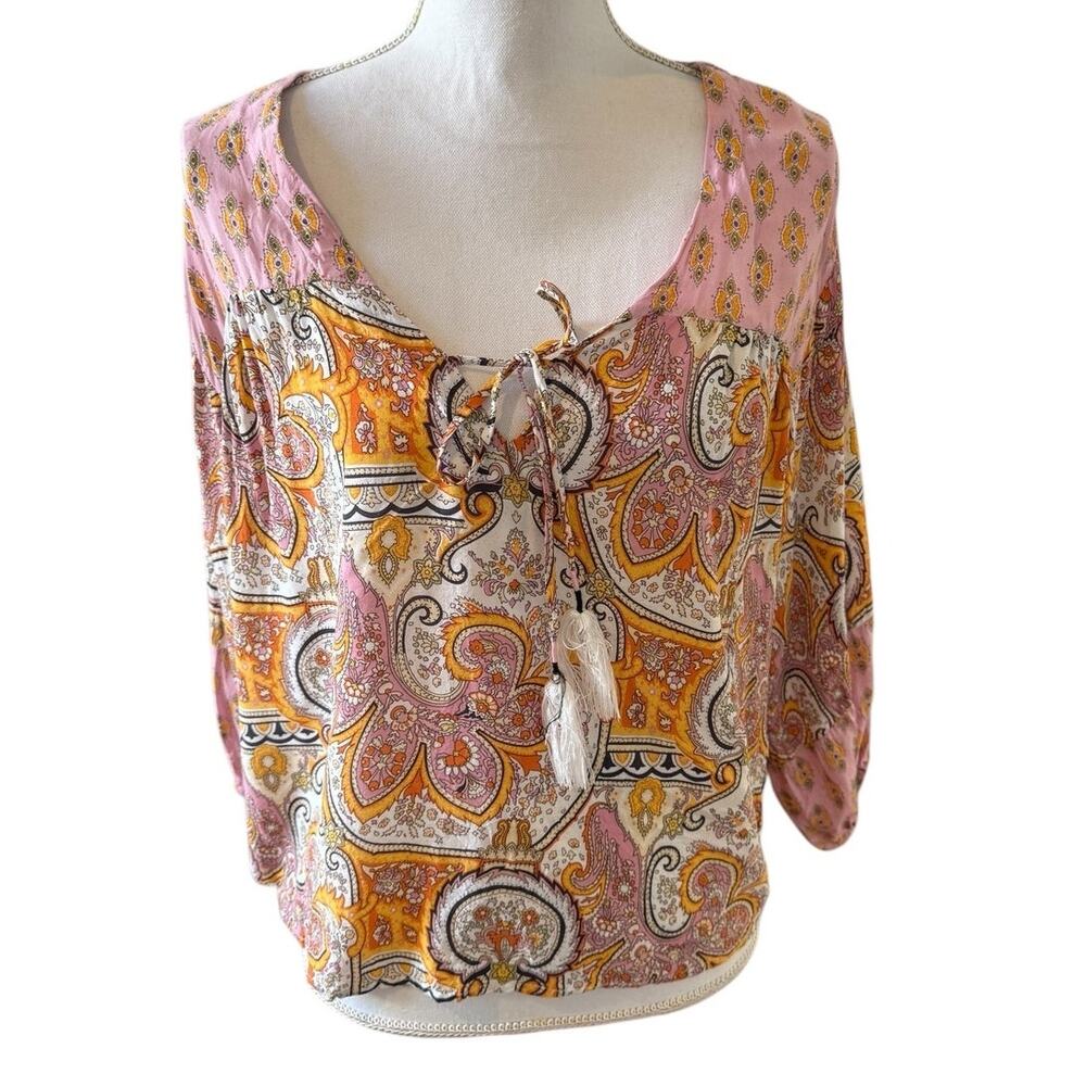 Rachel Zoe Long Sleeve Swing Top Pink Boho Print S